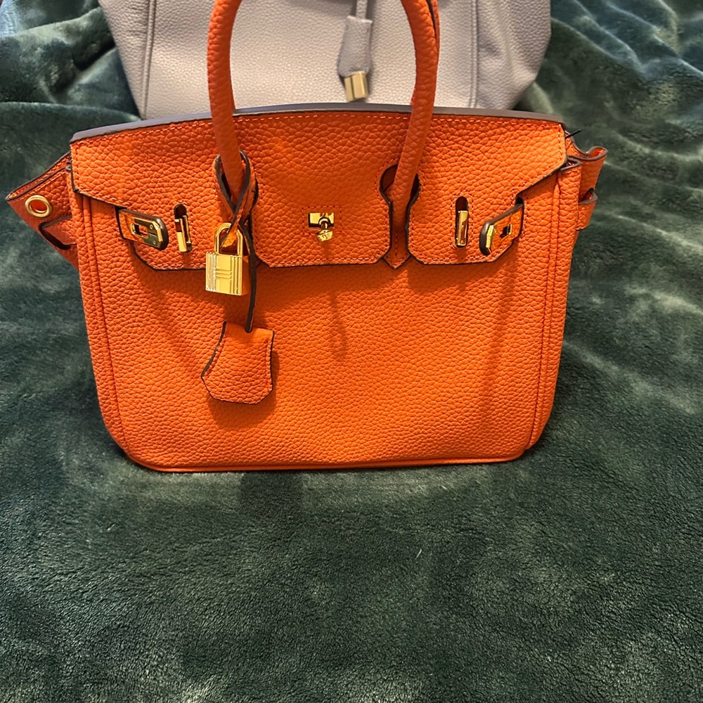 Orange Textured Women's Handbag